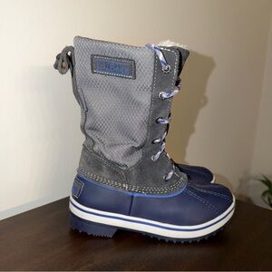 L.L Bean Duck Boots Kid Sz 1  Primaloft Snow Winter Lace Up Mid Calf Hiking Blue